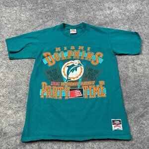 Miami Dolphins T Shirt Mens L Teal NFL VTG Single Stitch Nutmeg ABC Monday Night